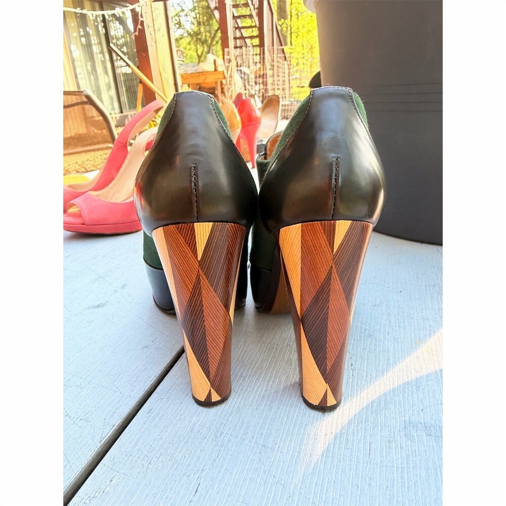 Fendi Platform Pump Heels Womens US 6.5 Green Brown Block Heel Round Toe - Picture 4 of 8